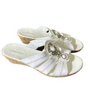 Catherine's White slip on Casual embellished Sandals Women's Size 11W NWT